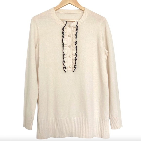 TORY BURCH Emily Cashmere Pullover Sweater Ruffle Pearl Buttons - Picture 4 of 12